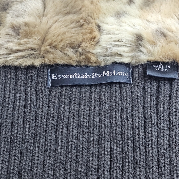 Essentials by Milano Leopard Print Ramie Jacket size L Brown Long Sleeve - Picture 3 of 8